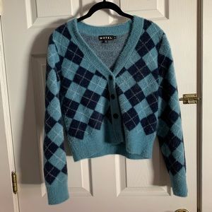 Motel Fuzzy Argyle Cardigan